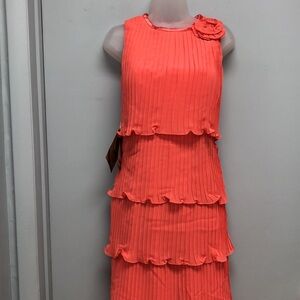 Light in the Box coral, sheer pleated dress